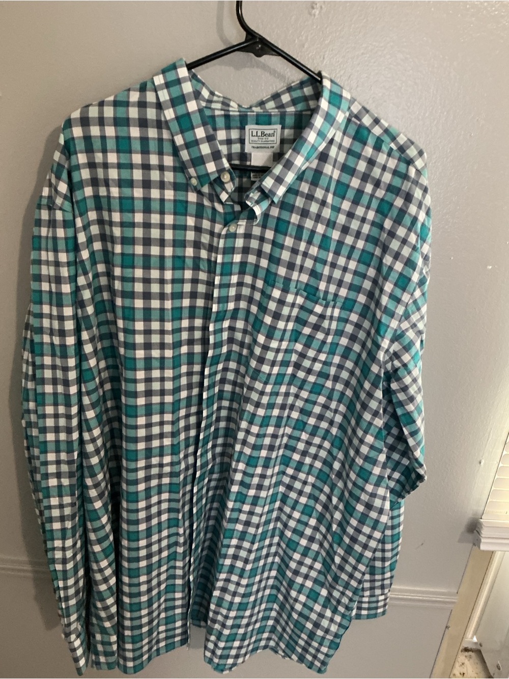 LL Bean Mens 3XL Reg Plaid Long Sleeve Button Shirt 100% Cotton Traditional Fit